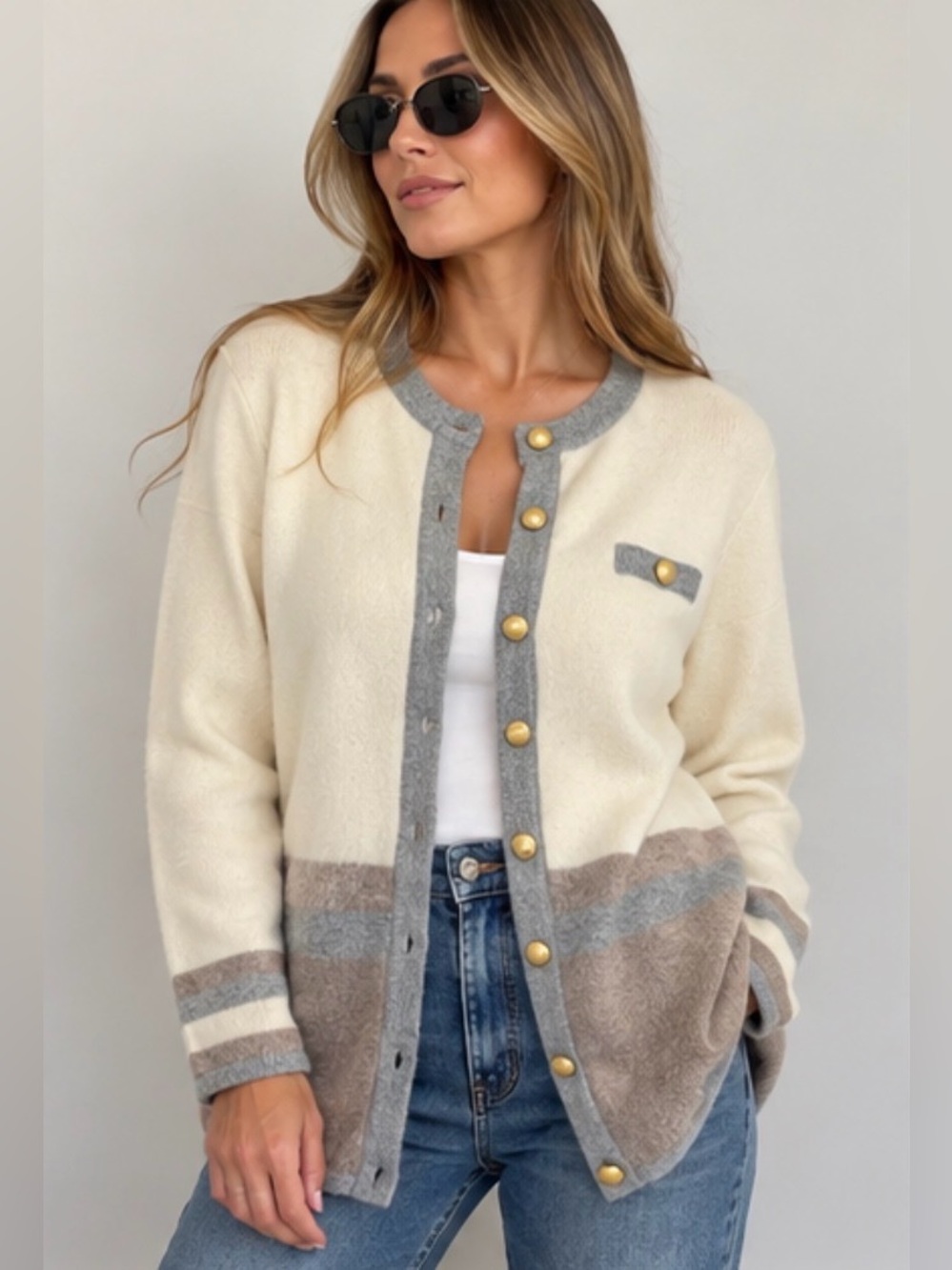 Vintage L’Ultima 90s Lambswool Angora Colorblock Cardigan Size M